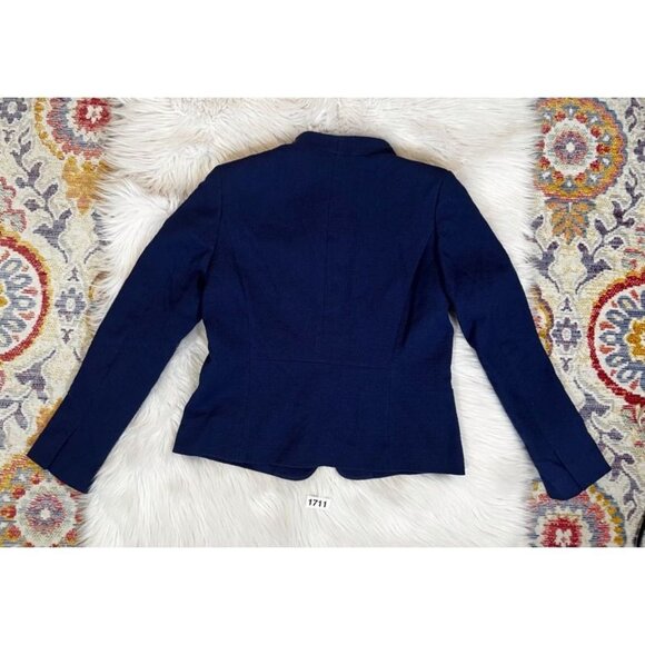 Loft Suit Jacket Blazer Women's 10 Blue Shoulder Pads Long Sleeve Button Short - Picture 5 of 13